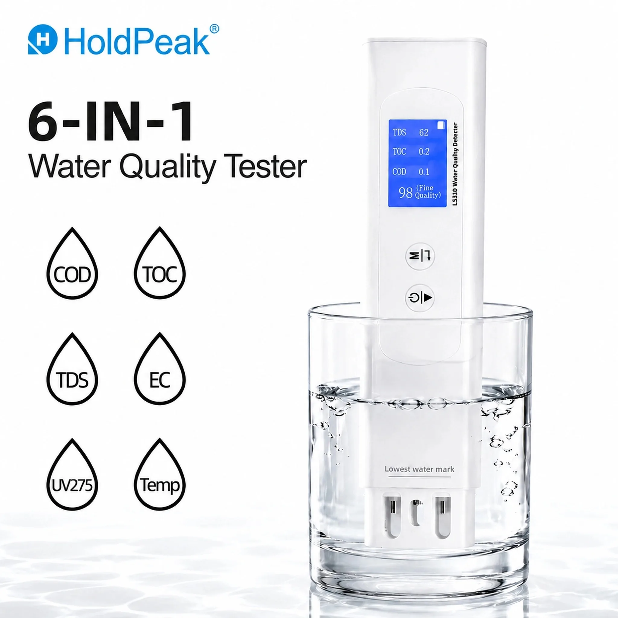 HoldPeak 6-in-1 Water Quality Tester COD/TOC/TDS/EC/UV275/Temp 1.14