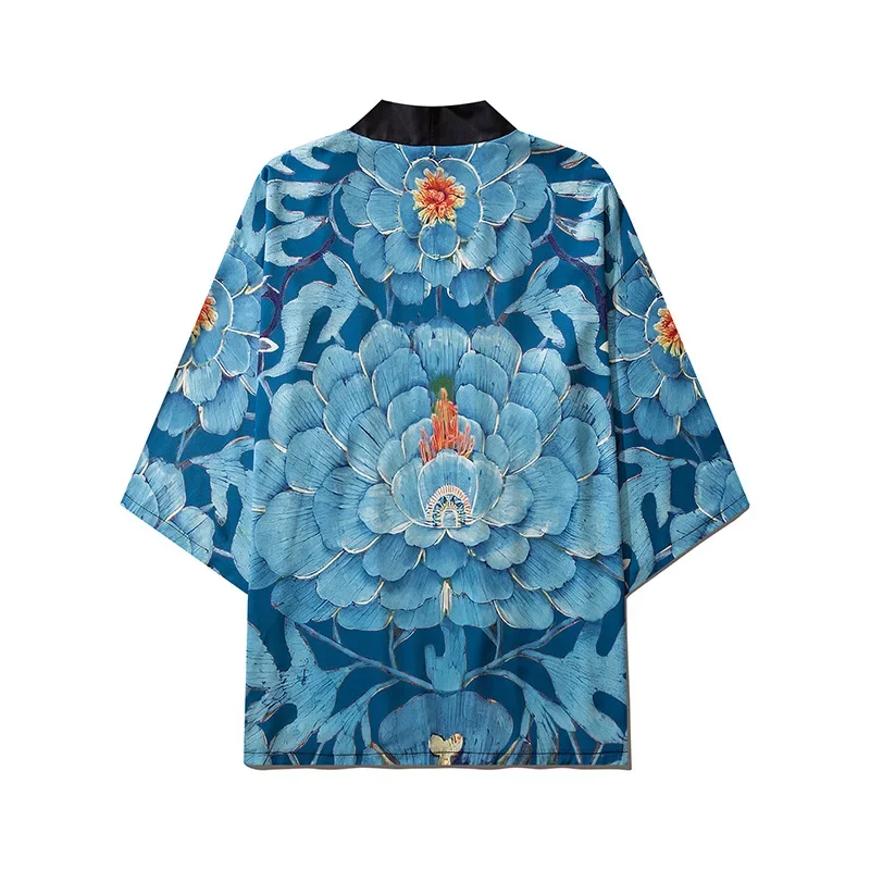 TikTok-kimono japonés obi Yukata Haori para mujer y hombre, cárdigan con estampado 3D de flores y pájaros, abrigo japonés, ropa tradicional