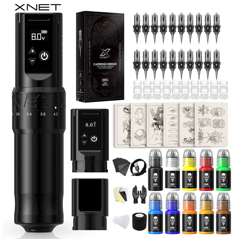 

XNET F1 Беспроводная тату-машинка Ручка Полный комплект 20 картриджей 6 шт. Поддельная кожа 2400 мАч Батарея Татуировки Набор для начинающих для татуировок