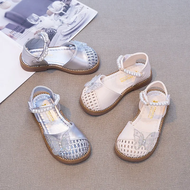 Kids Casual Shoes Sweet Butterfly Weave Trendy Girls Princess Sandals Round Toes 2026 Summer New Children Sandals Non-slip