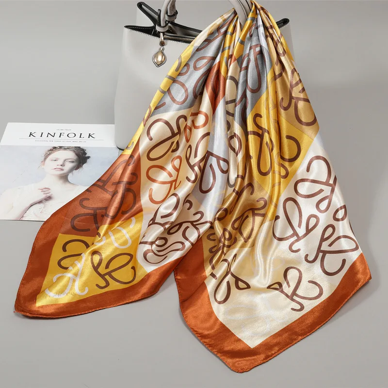 

Большой квадратный шелковый платок 90х90 см для женщин, новинка 2025 года, весенне-летний, элитный, в корейском стиле, универсальный тонкий шарф-шаль