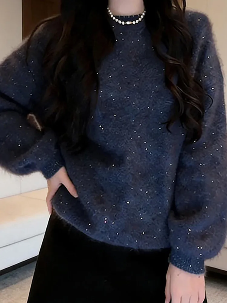 

Faionable Korean Sle Women's round Ne Knitwear Loose Fit Casual Versatile Long Sve Top for Winter Season