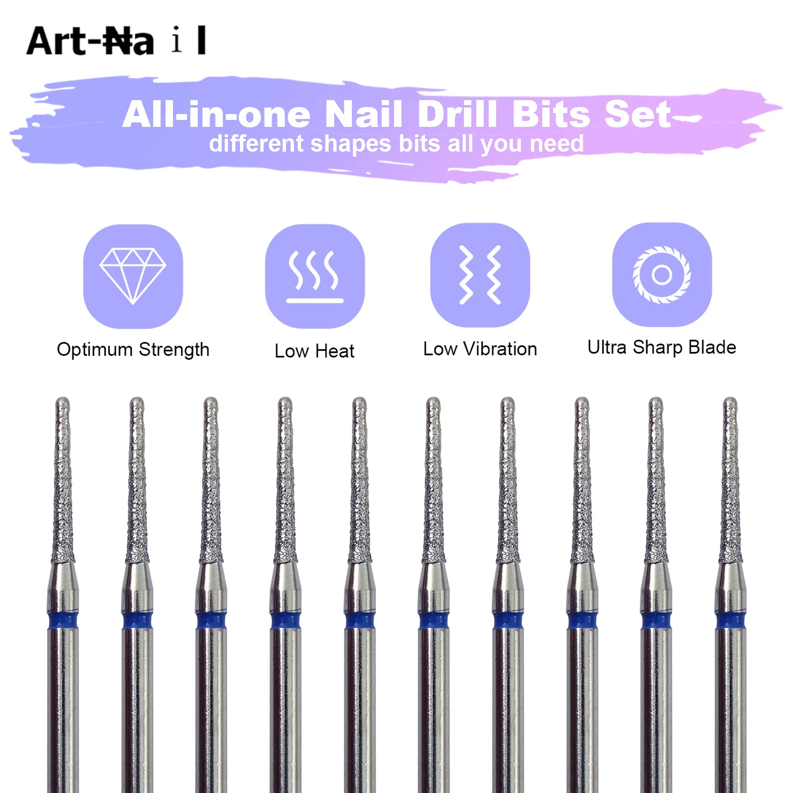 Set di 10 Punte Diamantate per Trapano per Unghie, Fresa Diamantata per Manicure 3/32\", Lima Elettrica per Unghie, Strumento per Rimozione Cuticole