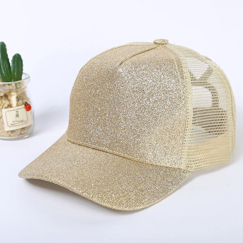 Glitter Ponytail Mesh Hat Men Women Baseball Cap Adjustable Female Sequins Shine Sport Dancing Summer Sun Bun Caps Outdoor Hats