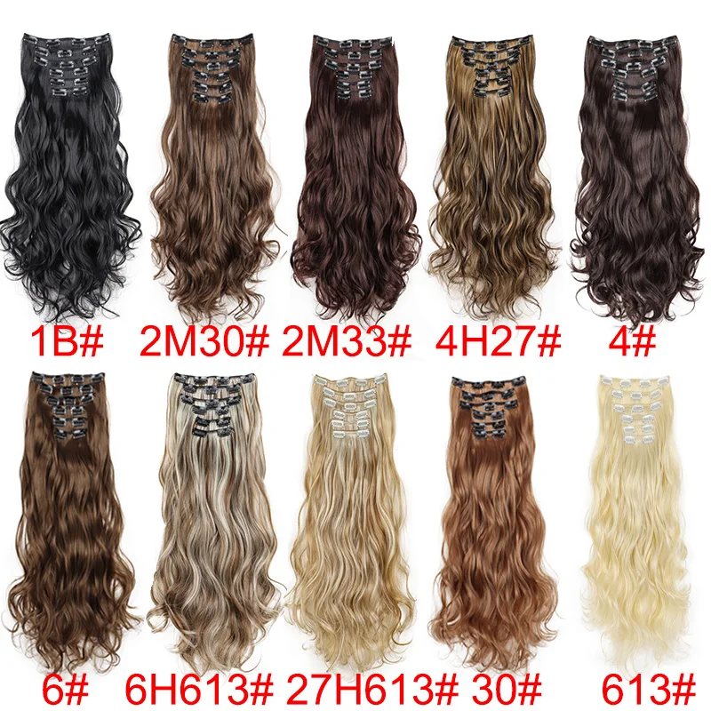 Extensión de cabello rizado largo sintético de 24 pulgadas con 16 clips, resistente al calor, ombre negro, marrón y rubio 2