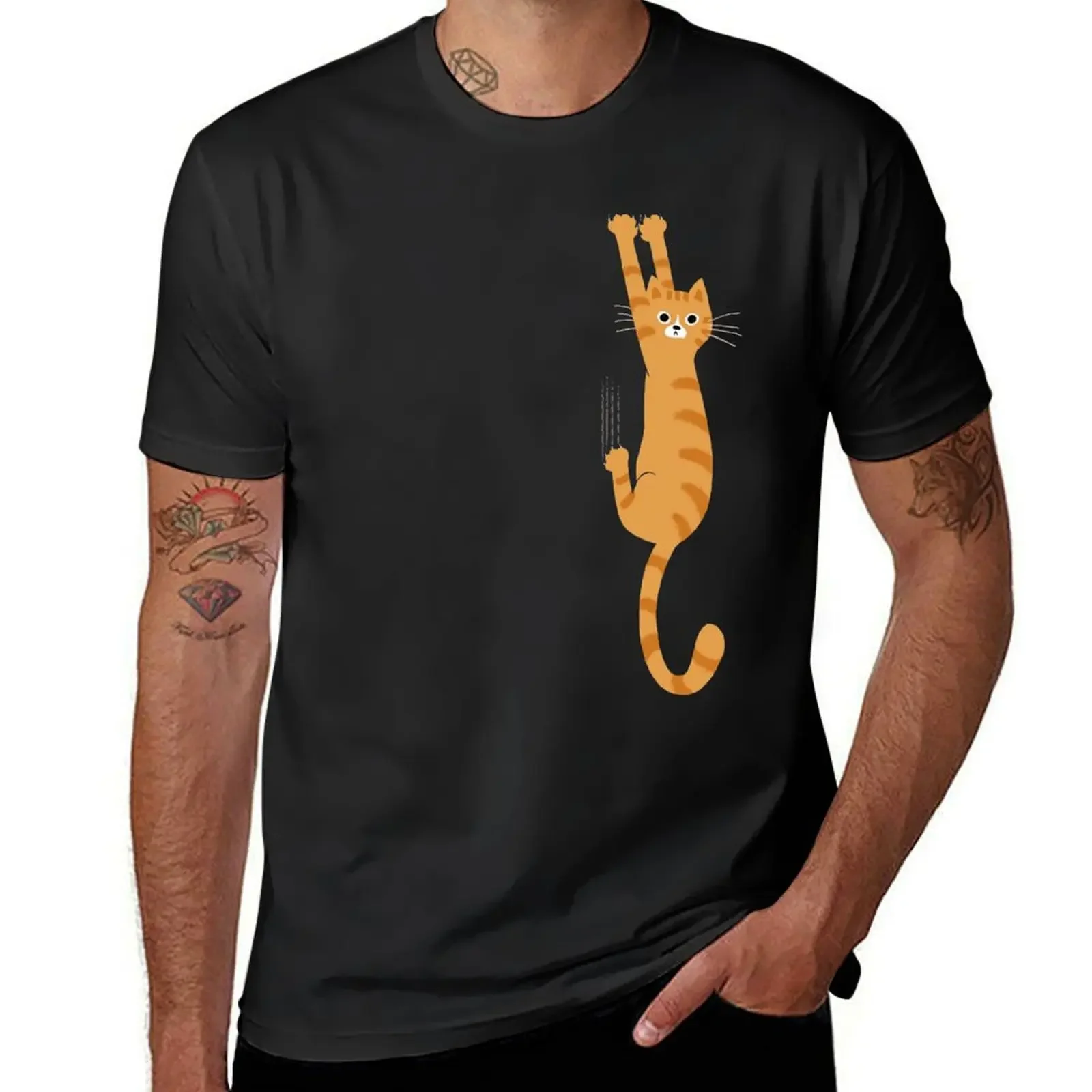 

Orange Tabby Cat Hanging On | Funny Striped Cat T-Shirt graphic t shirt vintage luxury designer luxury clothes men