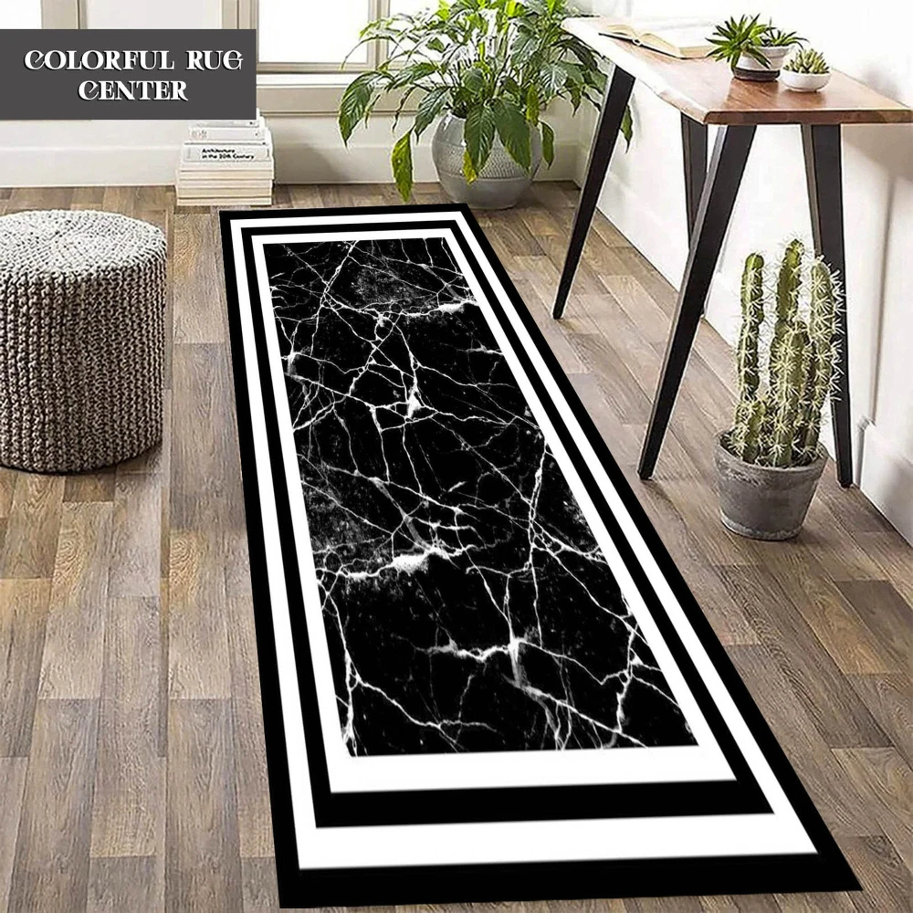 Welcome Home Kitchen Decor Gift Black White Marble Vein Kitchen Runner Rug Entryway Area Rug Bedroom Living Room Floor Mat