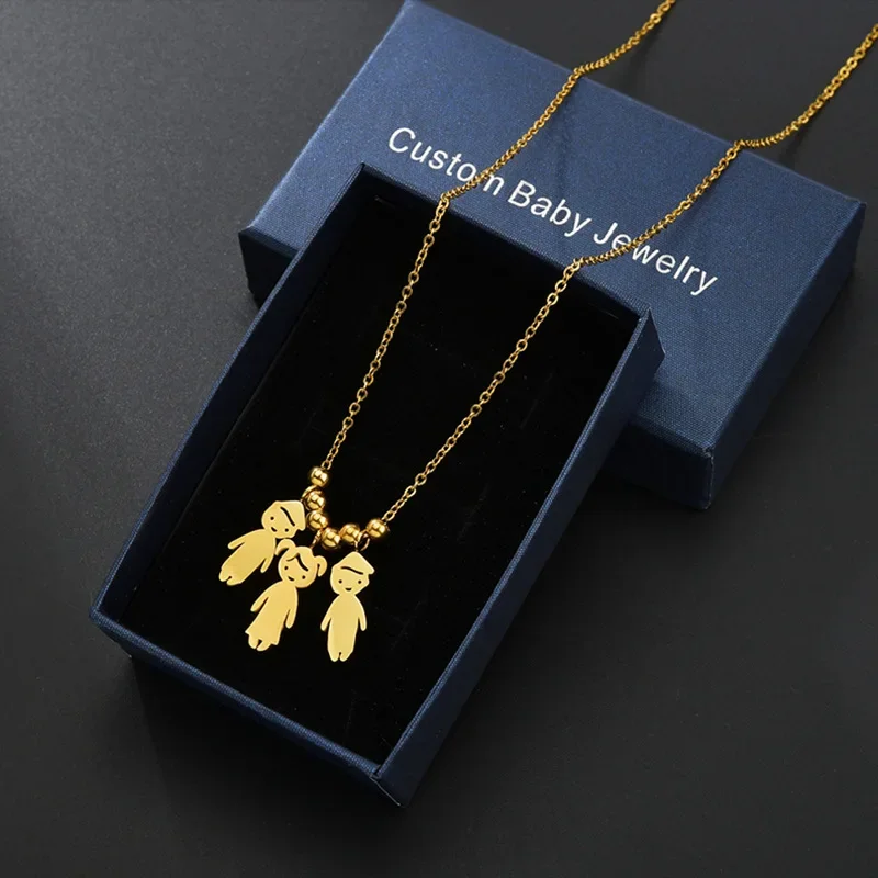 Trendy Personalized Stainless Steel Kids Pendant Neckalce for Boy Girls Custom Name Date Children Beads Necklace Family Gift