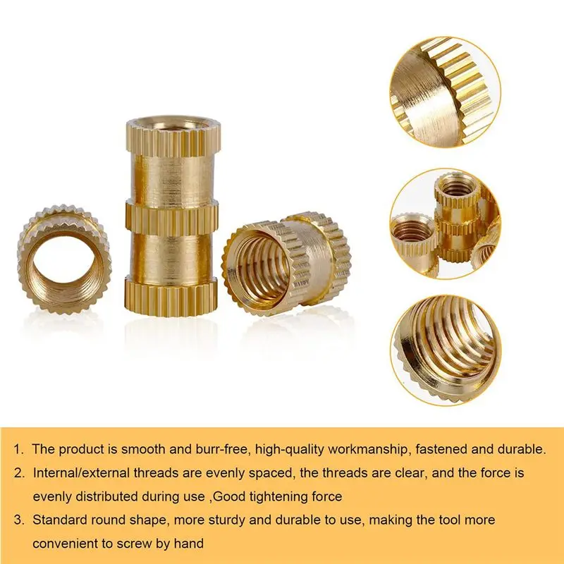 660 Pcs Brass Threaded Insert Nuts M2 M3 M5 Female Thread Knurled Nut Inserts Embedment Nut For 3D Printing Part