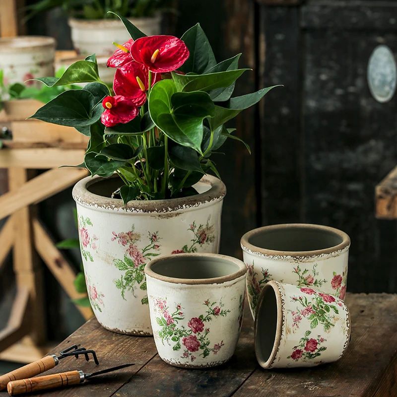 Imagem -02 - Vaso de Cerâmica Francês Retro Vaso de Flores Grande e Pequeno Decoração de Mesa Respirável Pátio ao ar Livre Sala de Estar Casa