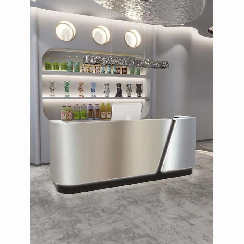 Simple modern light luxury stainless steel checkout page clothing hairdresser small bar table courtyard reception desk