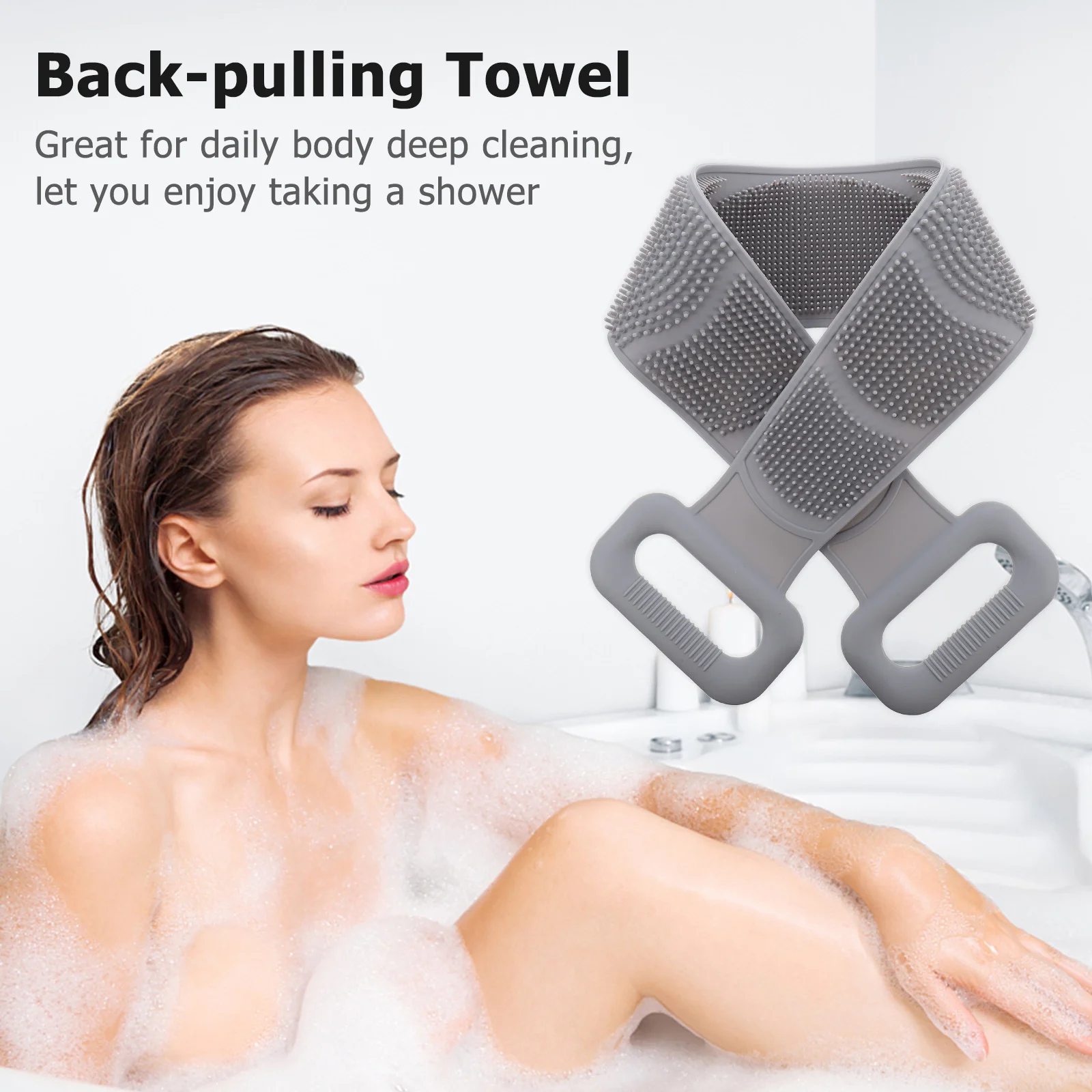 

Silicone Bath Towel Long Shower Scrubber For Back Deep Cleaning Exfoliating Body Wash Tool Hanging Design Storage