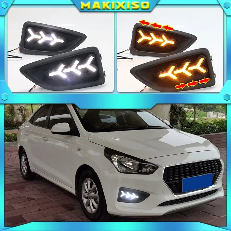 

2Pcs LED DRL Daytime Running Lights For Hyundai Accent VERNA 2017 2018 Fog Lamp Day Light with Turn Signal Function