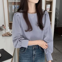 Loose Bubble Sve Chiffon irt Women's Sle Early Spring New Faion Korean Loose Fit Casual Mood Blue Color Pure Pattern