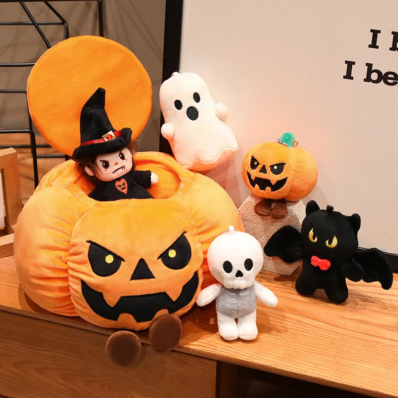 11cm Halloween Dark Night Spirit Series Plush Pendant 30cm Can Open The Lid Pumpkin Plush Doll Creative Holiday Decor Prop Gifts