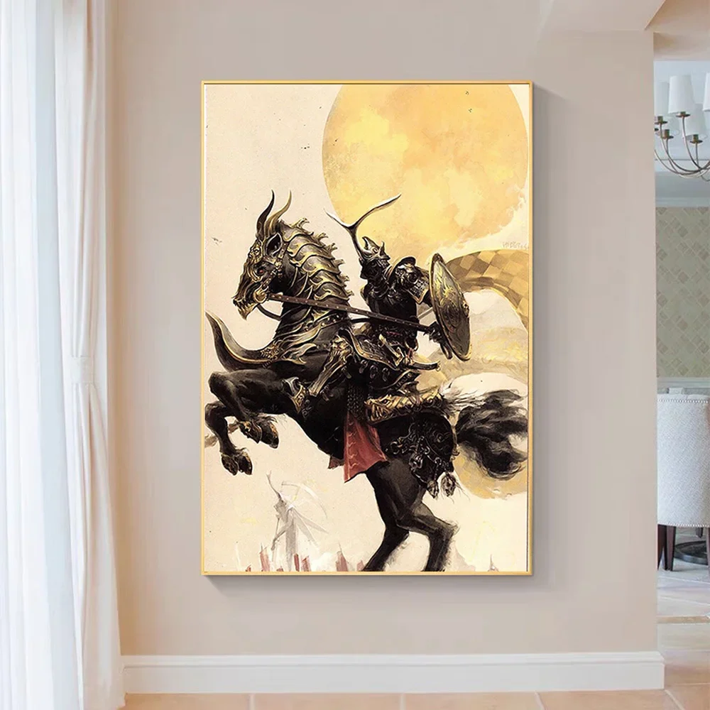 SP067 Silk Cloth Wall Poster fantasy warrior man and horse rear Art Home Decoration Gift