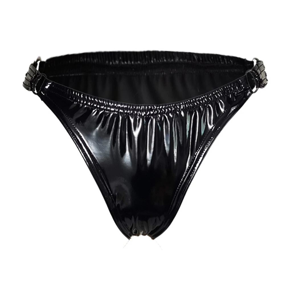 Women Shiny Patent Leather Thong Panties Wet Look Briefs Elastic Underwear Bikini High Waist Leather Nightclub Erotic Lingerie