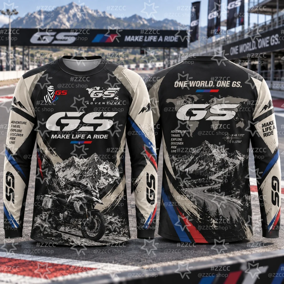 GS Adventure Motorrad Long Sleeve T‑Shirt Men Women Kids Motorcycle Adventure Mountain Graphic Tee Casual Moto Biker Riding Tops