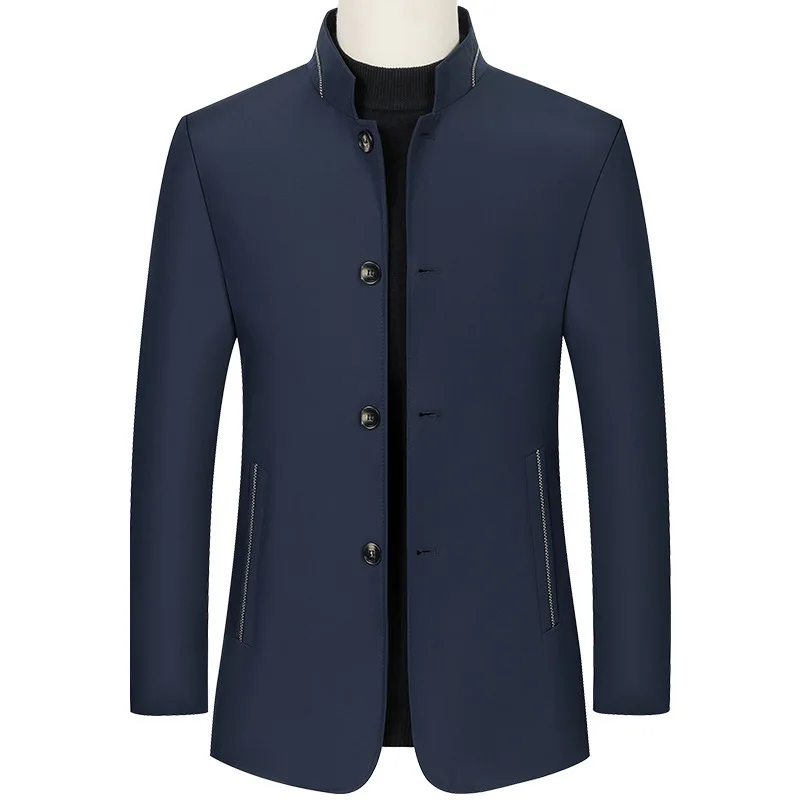 Business Casual Men Jacket  Spring and Autumn Solid Color Stand Collar Jackets for Men Outerwear Work Coat Men