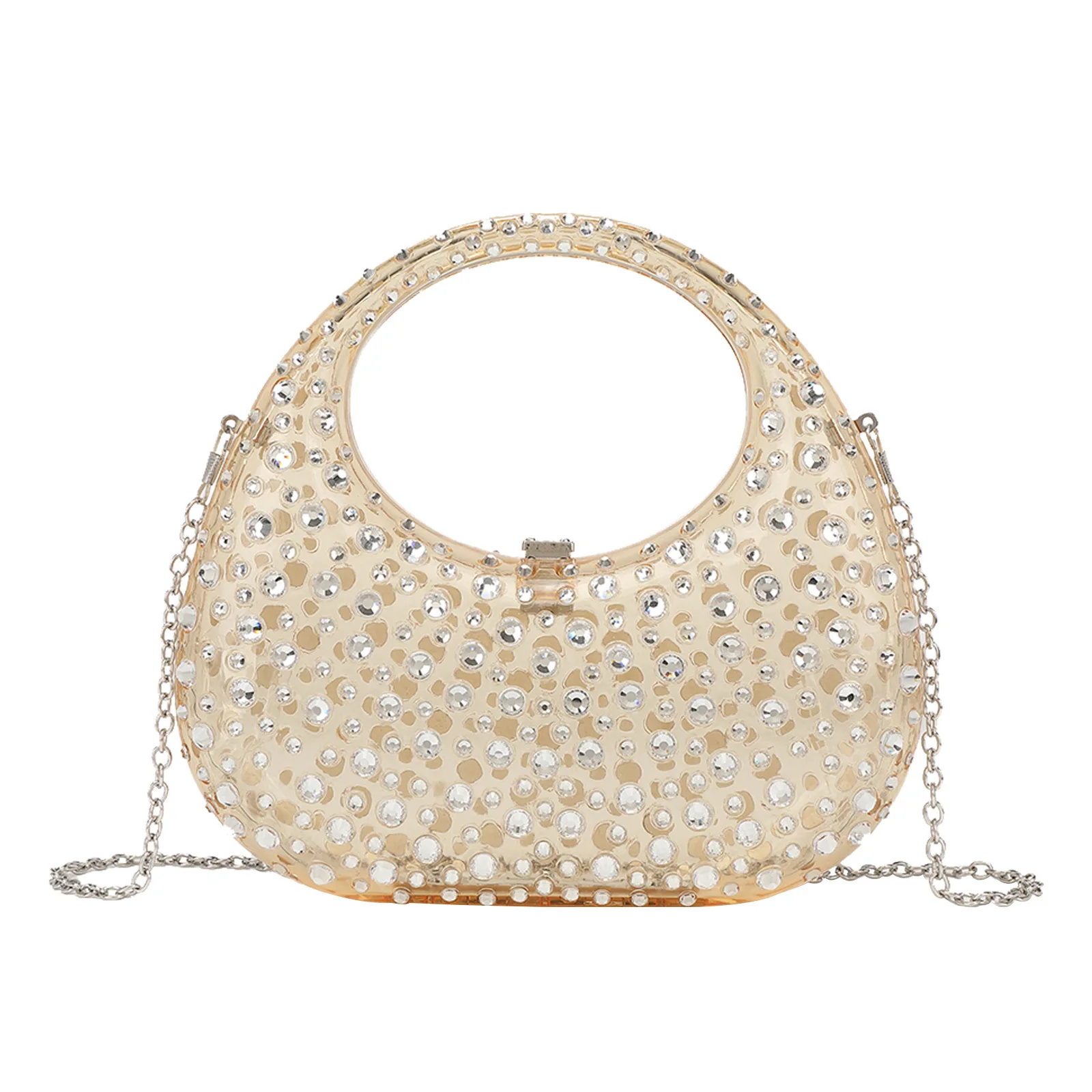 

Women's Shiny Bling Diamond Evening Clutch Transparent Acrylic Crescent Moon Handbag Fashionable Ladies Handheld Bag