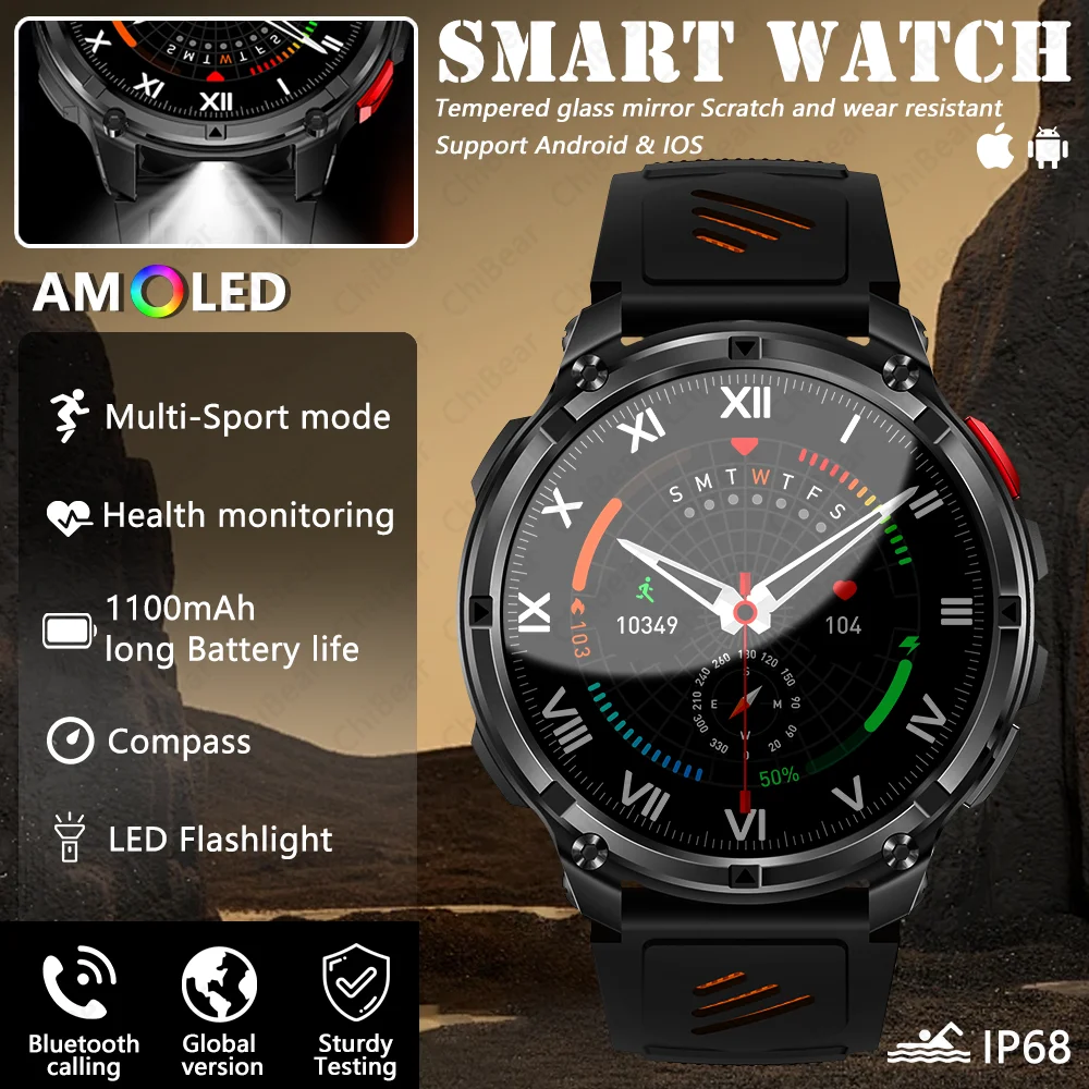 

2025 Новые мужские умные часы для занятий спортом на открытом воздухе, 1100 мАч, длительный срок службы батареи, IP68, водонепроницаемые, Bluetooth 5,2, подключение к одним щелчком мыши