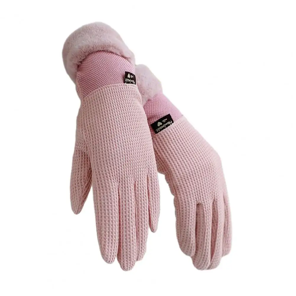 

1 Pair Waffle Plaid Texture Thickened Gloves Fleece Lining Logo Print Warm Anti-slip Touch Screen Riding Driving Running Gloves