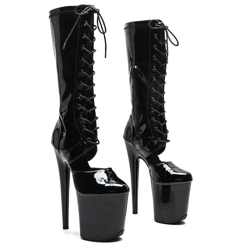 Leecabe  20CM/8inches Shiny Patent PU  Upper  Closed Toe     Fashion trend   platform Pole Dance boot