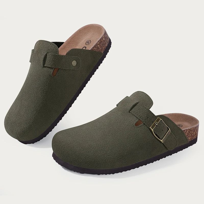 Kidmi Men Mules Women Suede Clogs Slippers Fashion Men Suede Clogs Shoes Cork Footbed Antiskid Beach Slippers With Arch Support