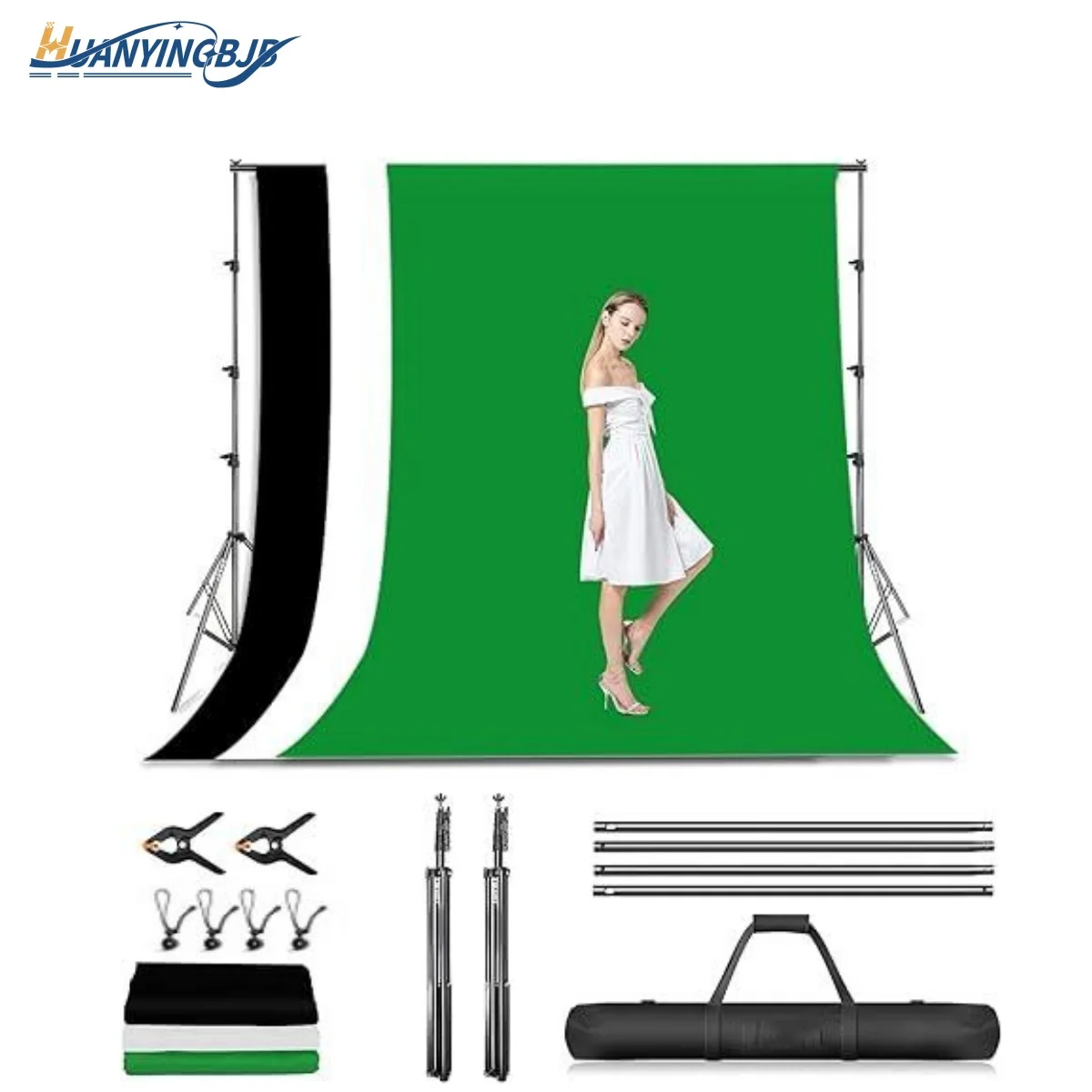 

Photography Studio Background Bracket Adjustable Kit With Background Cloth Backdrop 2.6X3m Green Screen Support System For Photo