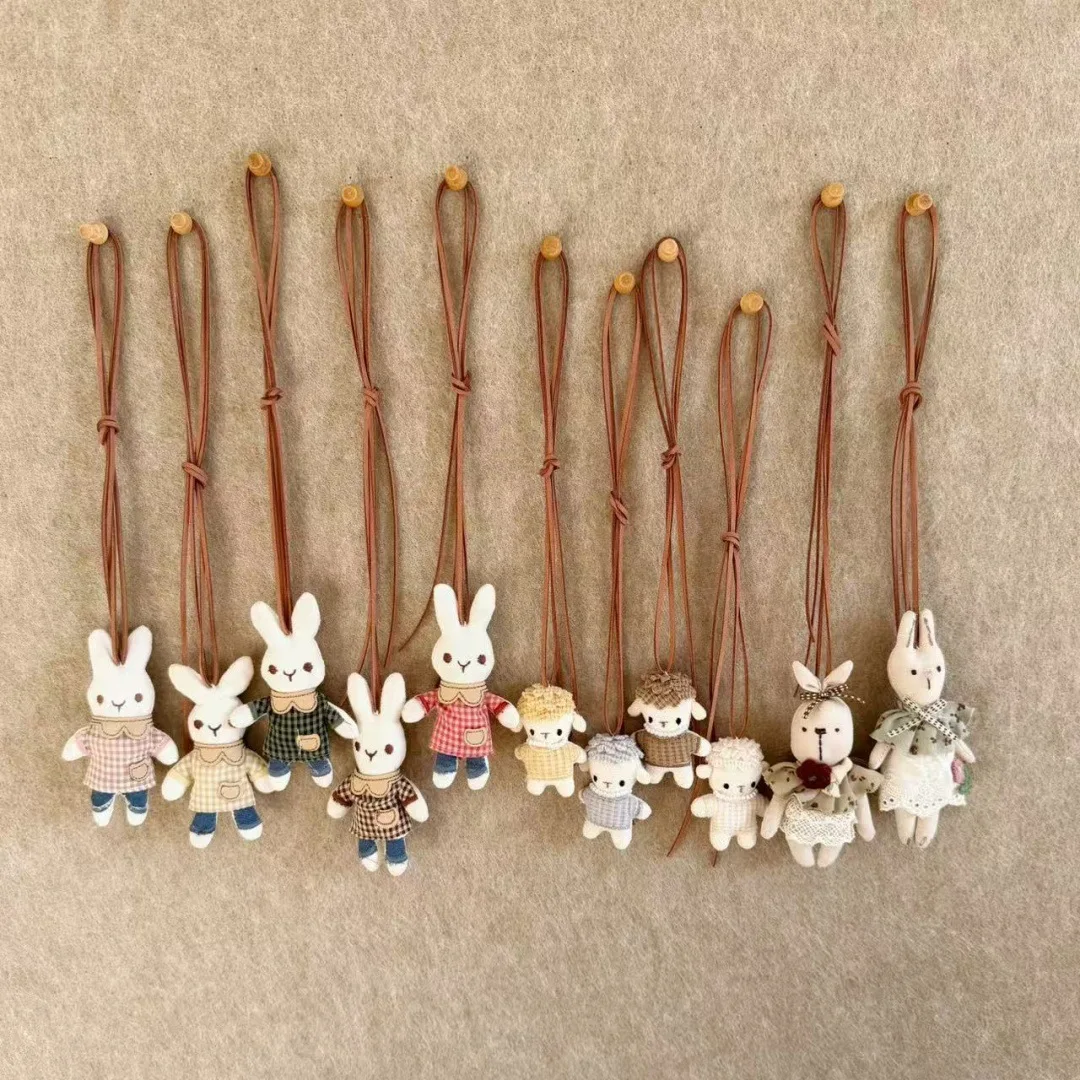 Stuffed Fabric Rabbit Brooch and Lanyard Necklace Woodland Artistic Pin with Rope for Dress Shawl Decoration