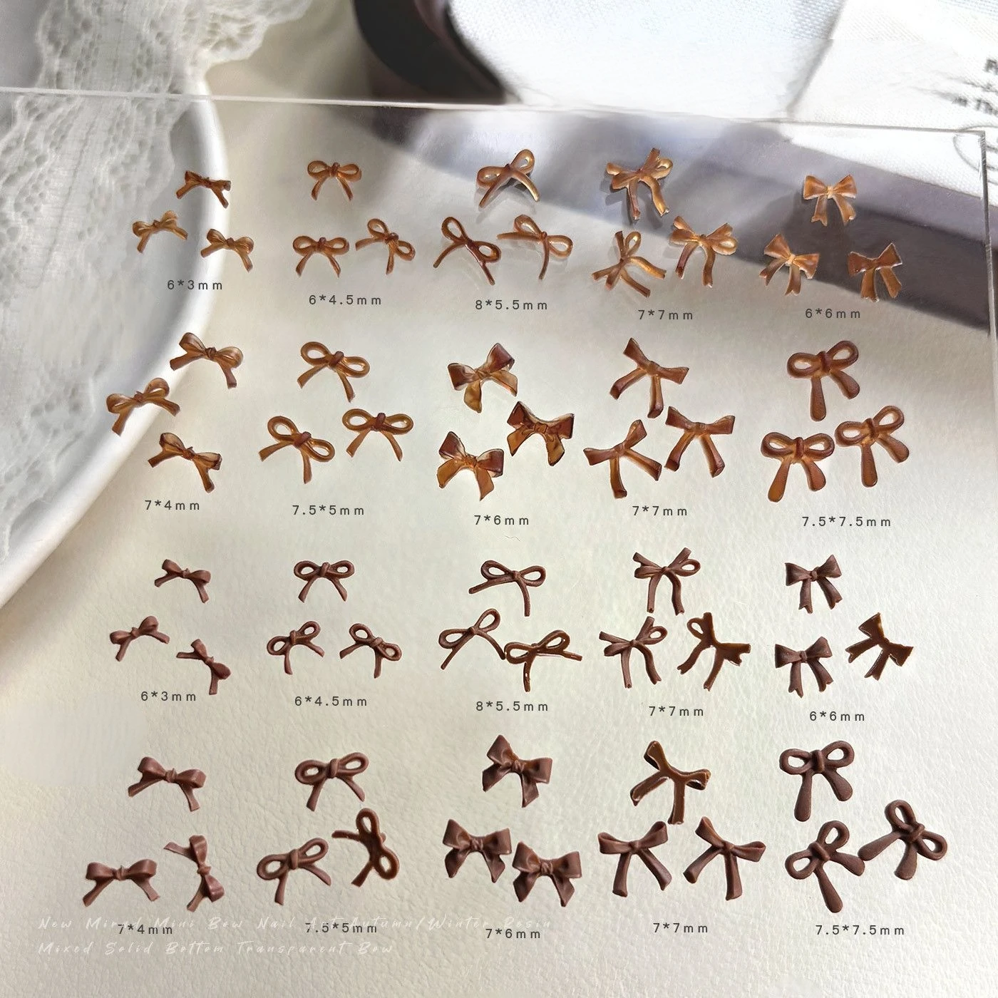 100 قطعة ثلاثية الأبعاد الاكريليك السحر الراتنج Bowknot الشتاء ميلارد البني الشريط القوس مسمار الفن زينة DIY بها بنفسك مانيكير اكسسوارات حجر الراين