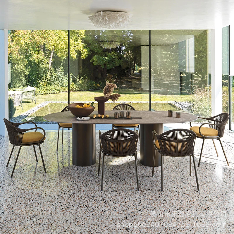 Outdoor Table And Chair Set，Outdoor , Courtyard Leisure Rattan Garden Chair Set, Nordic Terrace Balcony Slate Table And C