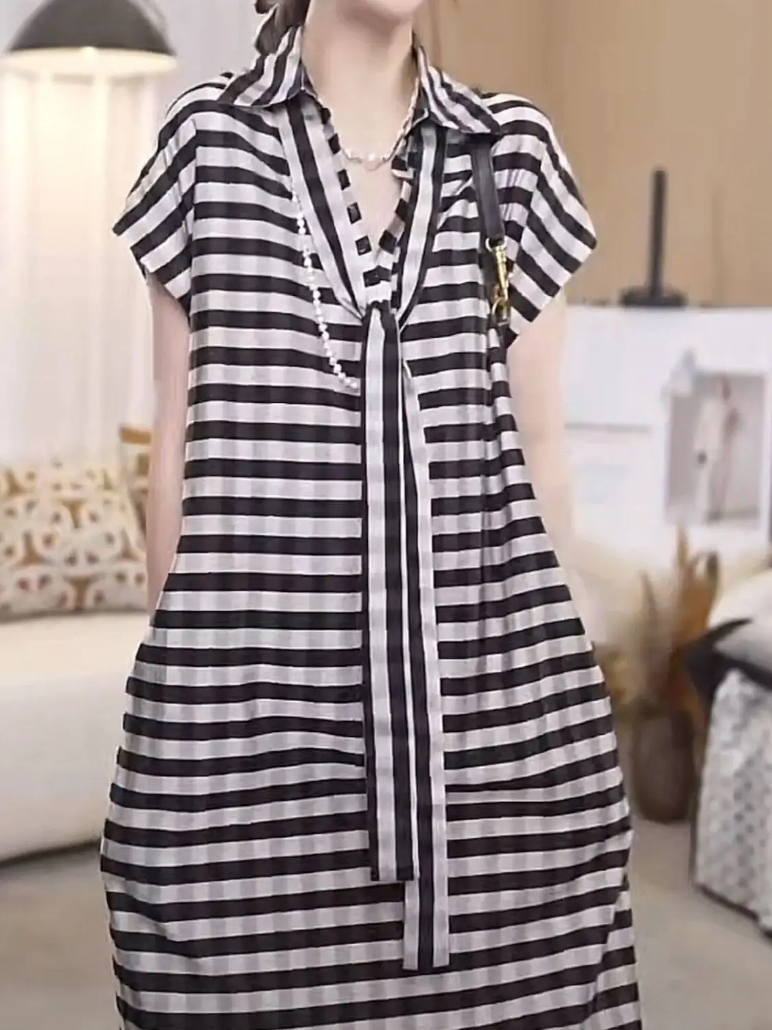 

Корейское женское платье 2026 года, весна-лето, новинка, в стиле Y2K, милое, в полоску, с V-образным вырезом, повседневное, с коротким рукавом, из шифона, длинное, S157