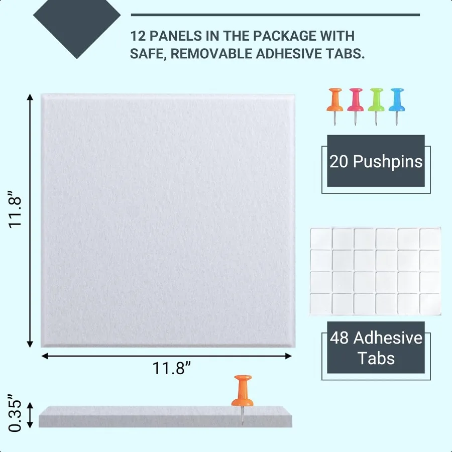 لوحة إعلانات الفلين الأبيض 47 بوصة × 35 بوصة 12 عبوة من بلاط لوحة الفلين القابل للإزالة للجدار كبير 48 × 36 لوحة إعلانات دبوس الخنزير #3