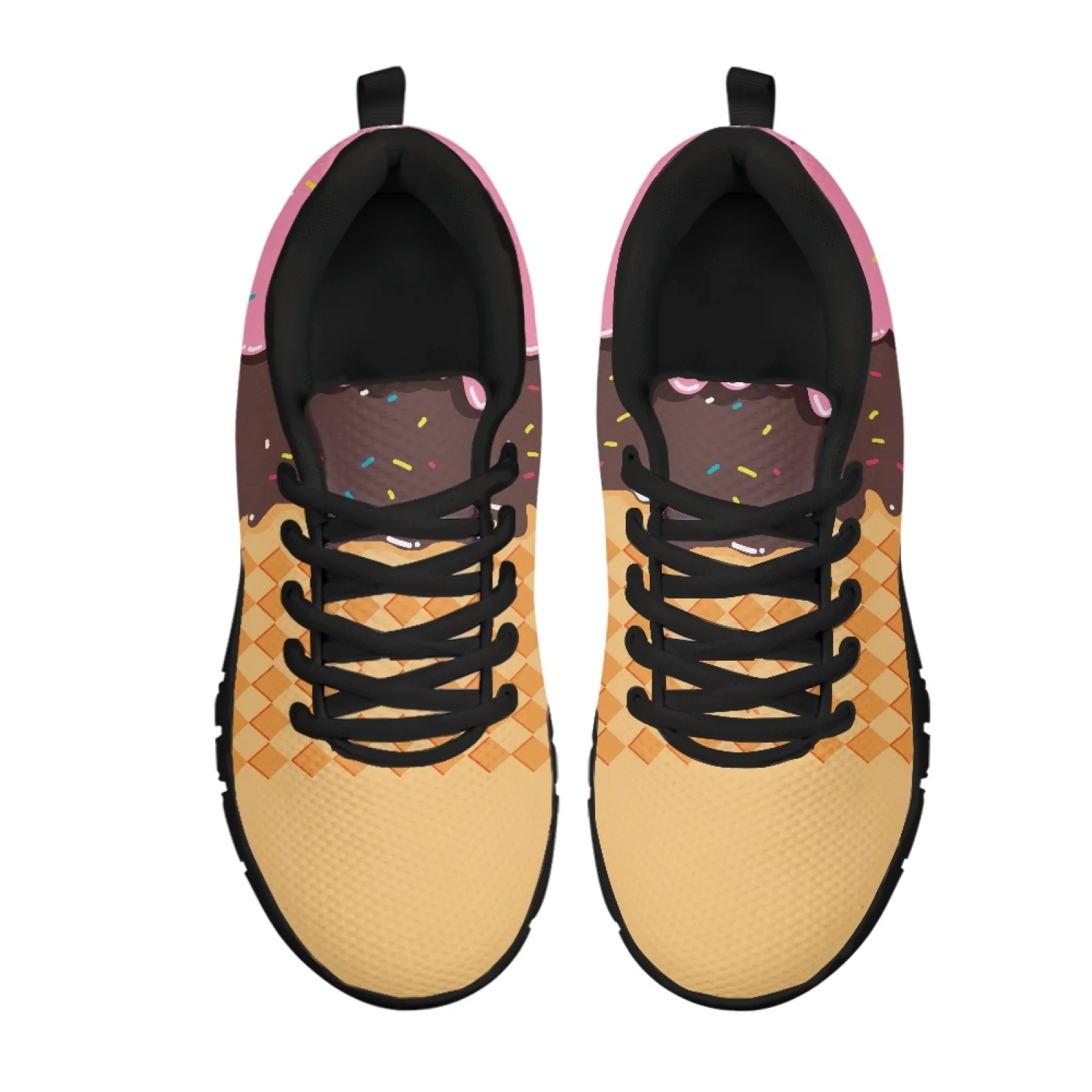 Coloranimal Ice Cream Waffle Men Walking Shoes for Women Who Stand All Day Leisure Sneaker Women Running Sport Shoes for Outdoor
