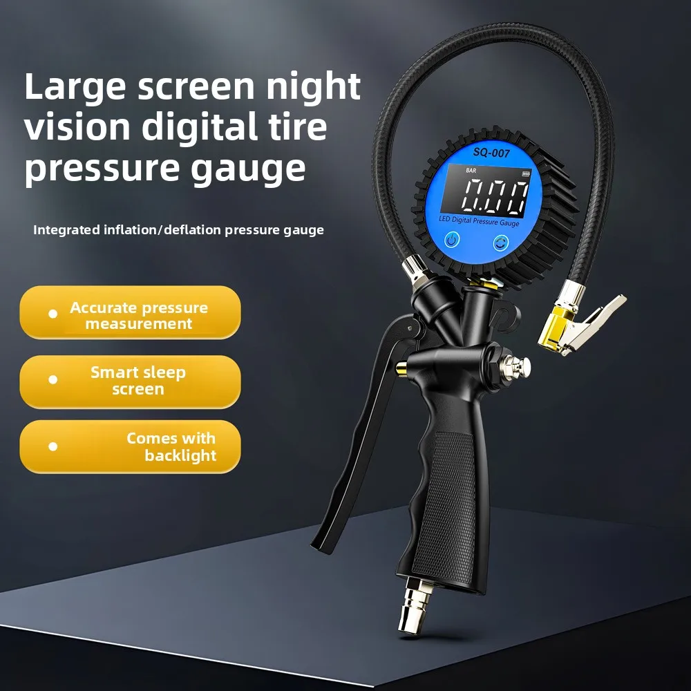 Medidor de pressão eletrônico digital retroiluminado por led, inflador de pneus de carro de alta precisão com função de inflar e desinflar