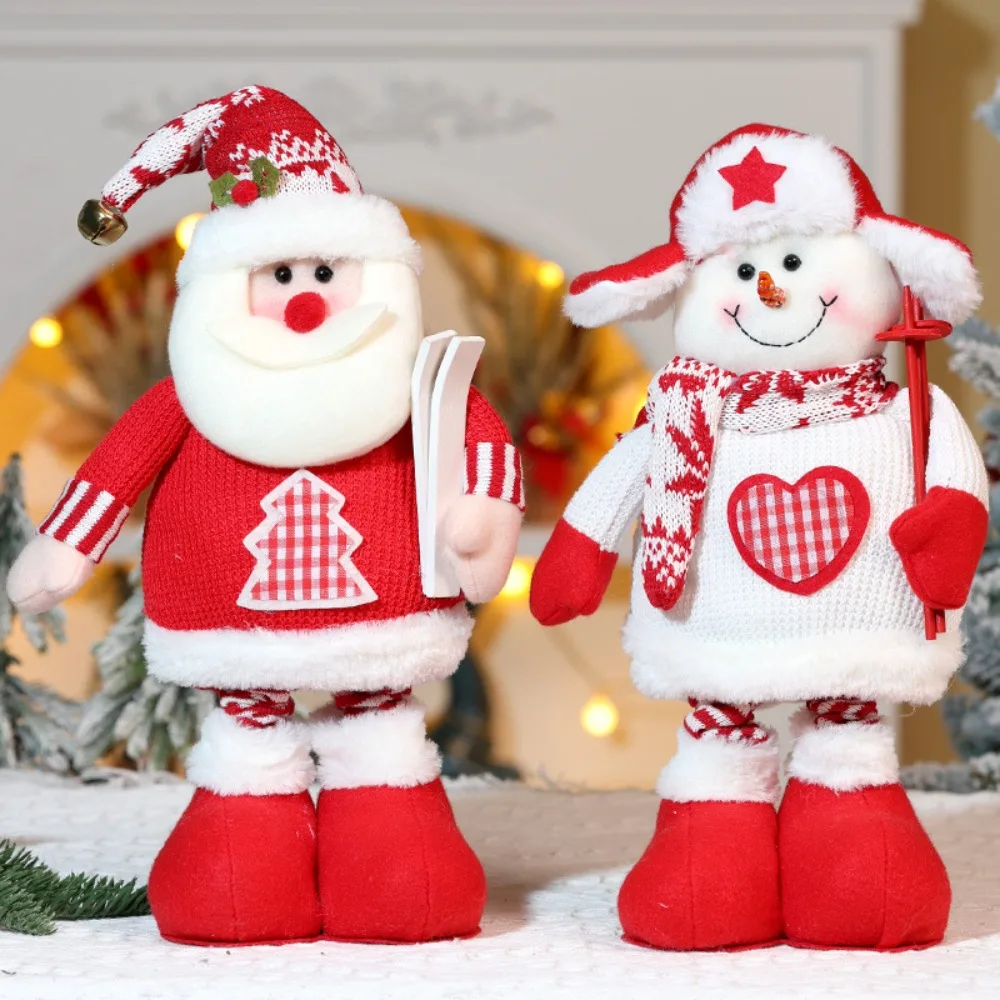 Knitted Style Christmas Telescopic Doll Santa Claus Standing Posture Snowman Elk Decoration Red Home Ornaments