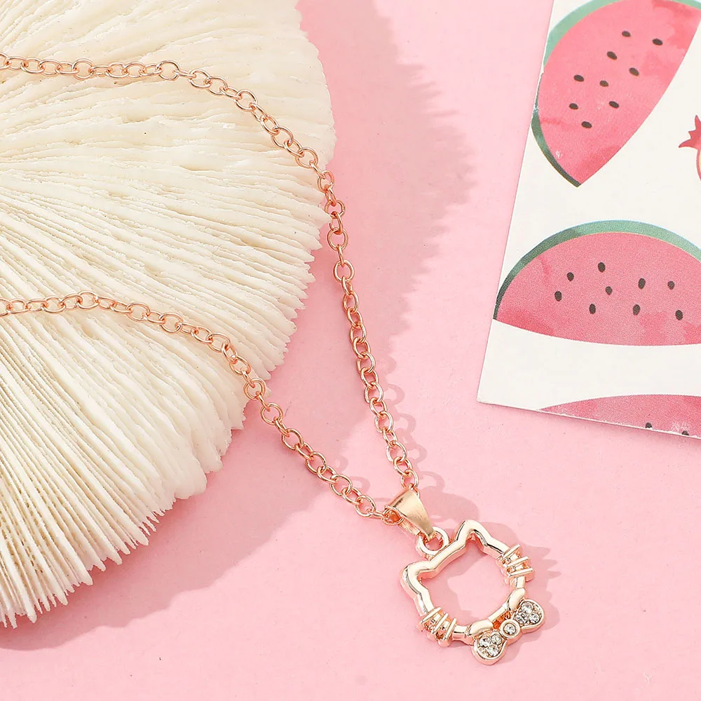 

Fashion Anime Hello Kitty Rose Gold Color Necklace Cartoon Figure Sweet Exquisite KT Cat Pendant Jewelry for Girls