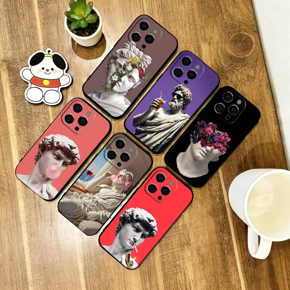 

Creative Sculptures Phone Case For iPhone 17, 16,15,14,13,12,11 Plus,Pro Max, Others Soft Silicone Black Cover