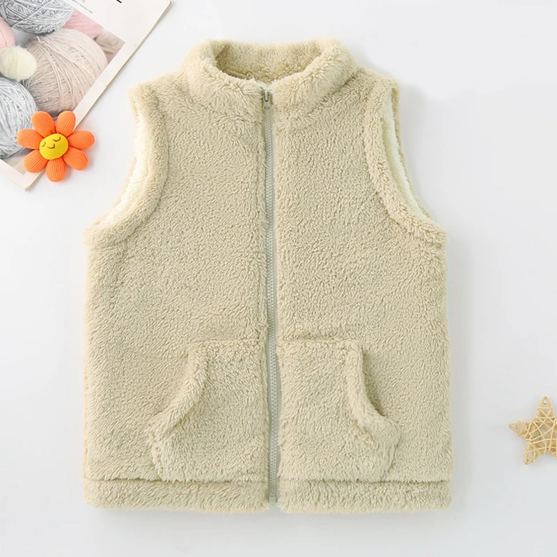 New Plush Children\'s Vests Autumn Winter Solid Color Keep Warm Girls Waistcoat Sleeveless Boys Jacket 3-12 Years Kids Clothes