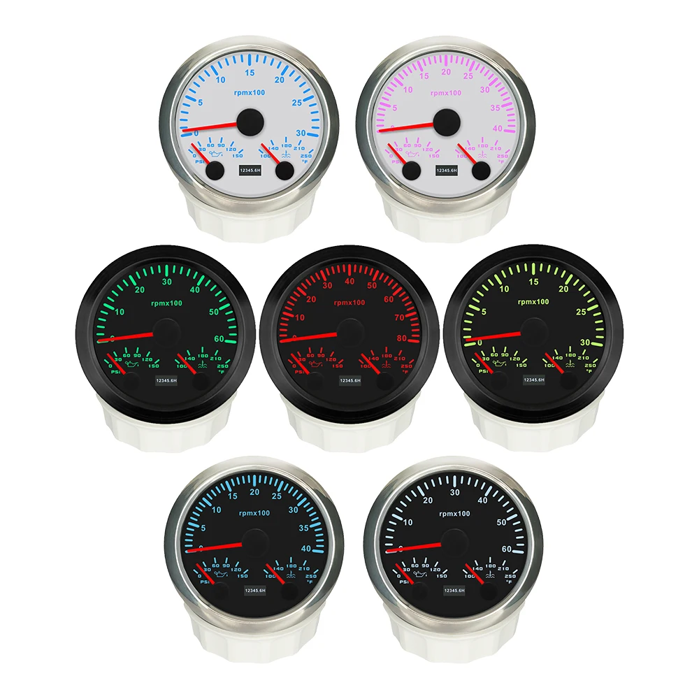 

ELING 85mm 3 in 1 Multifunctional Car Boat 3000RPM 4000RPM 0-6000RPM Tachometer with Oil Pressure Water Temp 7 Colors Backlight