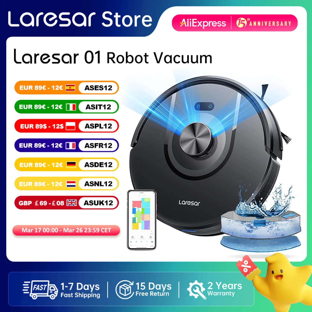 Laresar 01 Robot aspirador fregona LDS Lidar navegación 5000Pa mapeo planificado inteligente lavado de suelo del hogar alfombra limpieza del pelo de mascotas