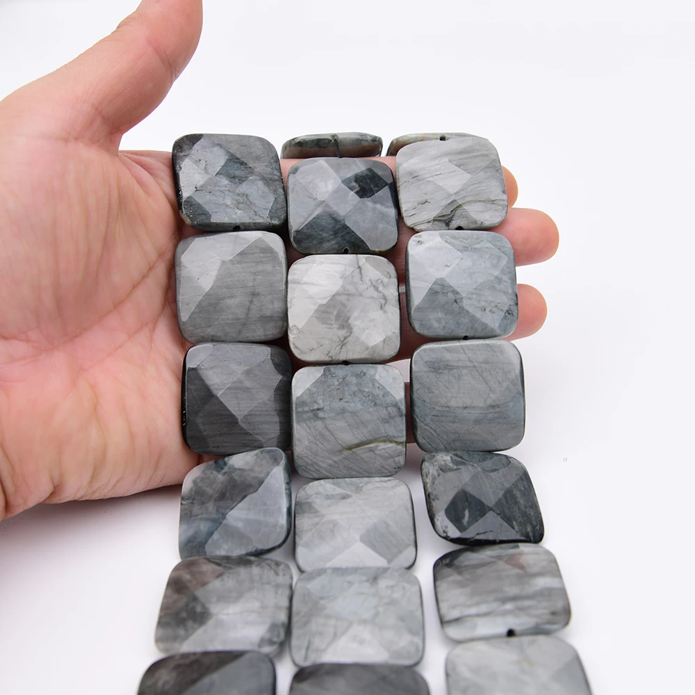 APDGG Big 30mm Natural Eagle Eye Hawkeye Stone Cutting Square Chunky Slice Loose Pendant Beads 15.5'' Strand Jewelry Making DIY