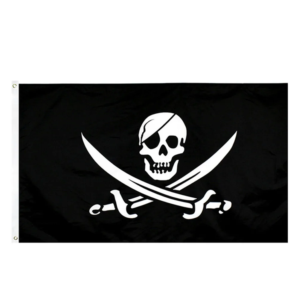 Bandeira De doble Calavera, banderas piratas de Jolly Roger con ojales, decoración de huesos de Calavera, bandera pirata, 90X60 CM