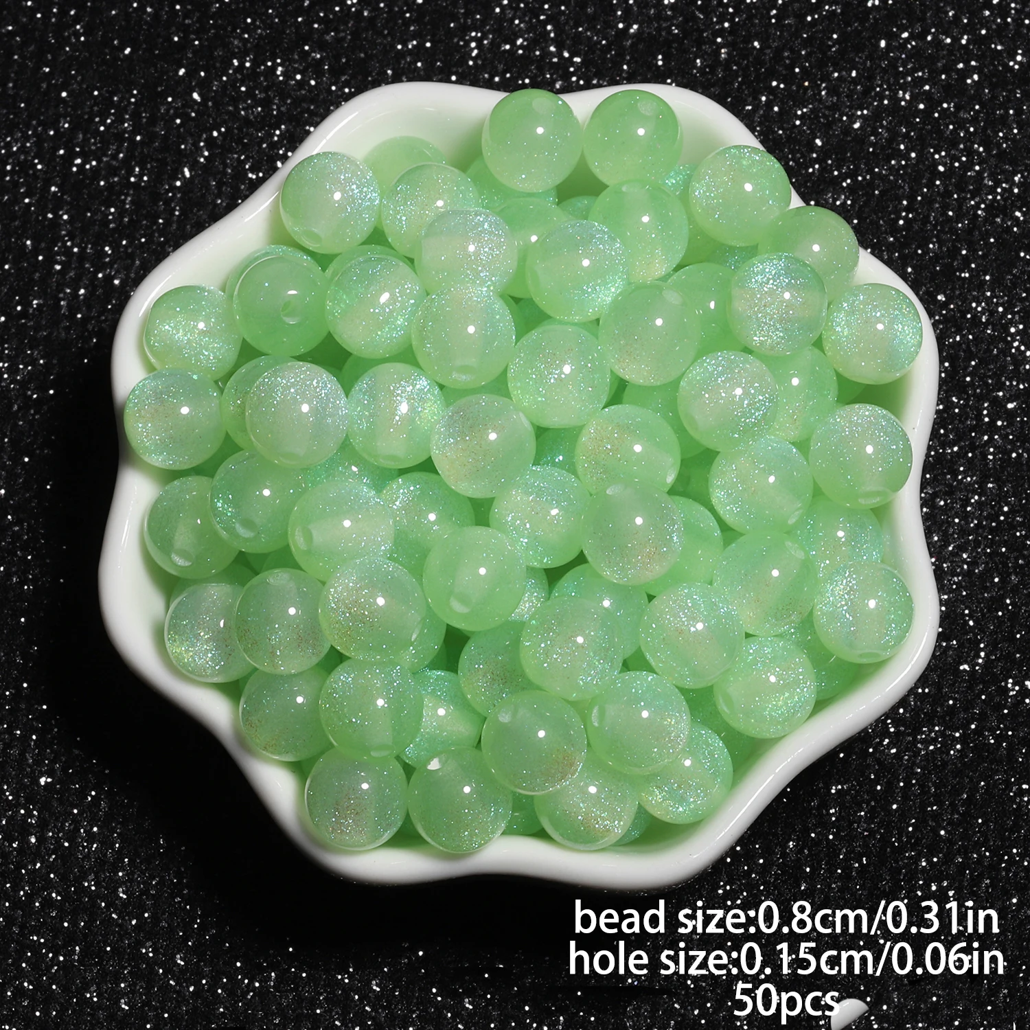 50 Stück 8 mm zufällige mehrfarbige Harz-feine Glitzerperlen, Vitalität, einzigartige runde lose Acrylperlen, handgefertigt, DIY-Schmuckherstellung