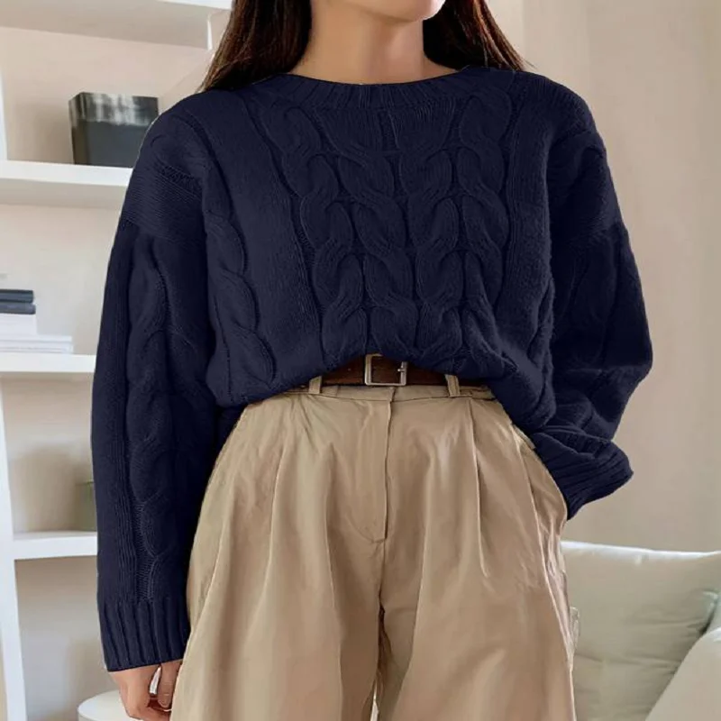 البلوزات النسائية خريف 2025 متماسكة طويلة الأكمام Crewneck المتضخم سترة البلوز ملابس فضفاضة