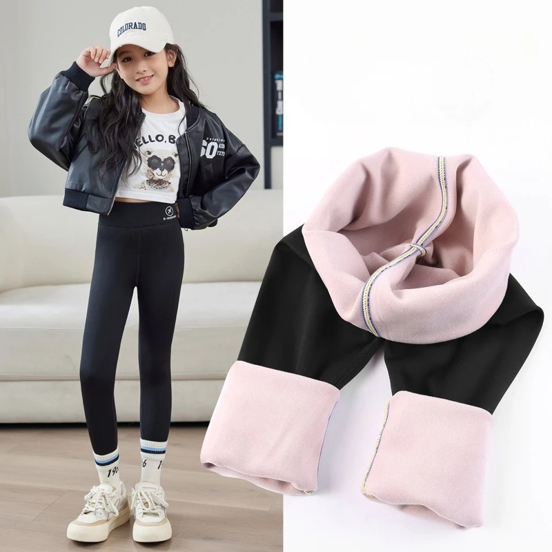 

Kids Leggings Girls Plush Leggings New High Waist Shark&Barbie Pants Winter Thickened Fleece Lined for Outerwear