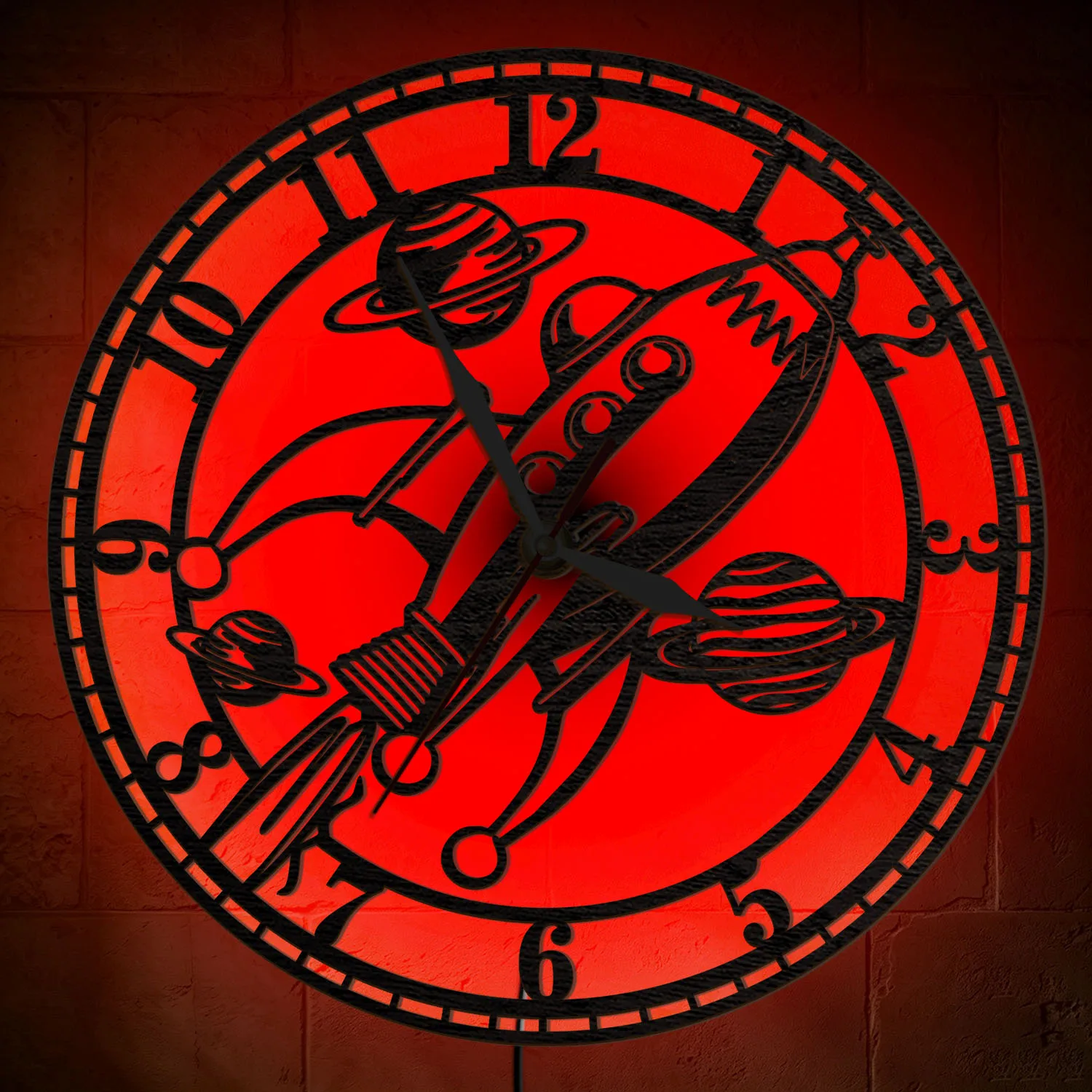 Spaceship Solar System Multi Color Changes LED Wall Clock for Nursery Playroom Cosmic Art Astronomy Home Decor Night Light Clock