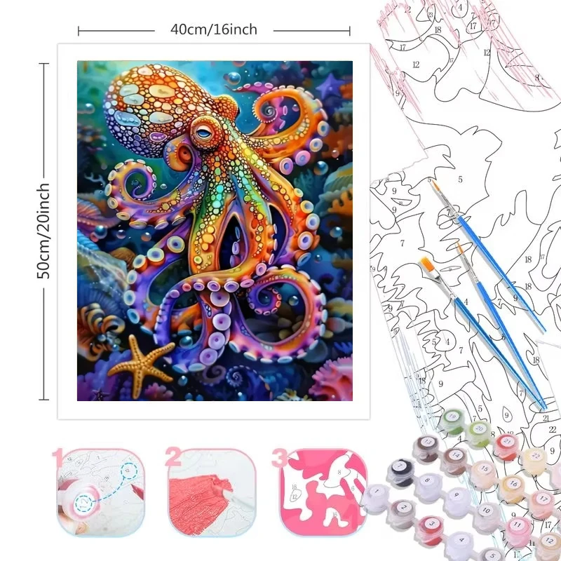 DIY Paint By Numbers Colorful Octopus Handpainted Painting Art Picture Artcraft on Canvas Unique Home Decor Gift Frameless