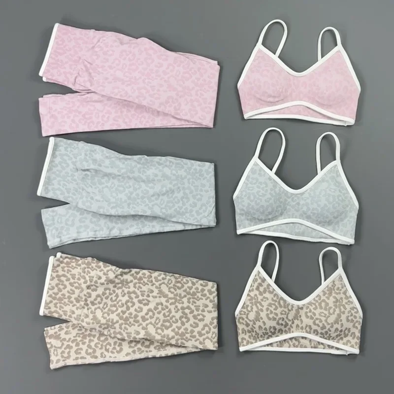 2-teiliges Gym-Set für Damen mit Kontrastbesatz und Leopardenmuster, Sport-BH, Hüftformende Leggings, Weiches Naked-Feel-Gewebe, Bauchkontrolle, Yoga-Outfit – Detail 4